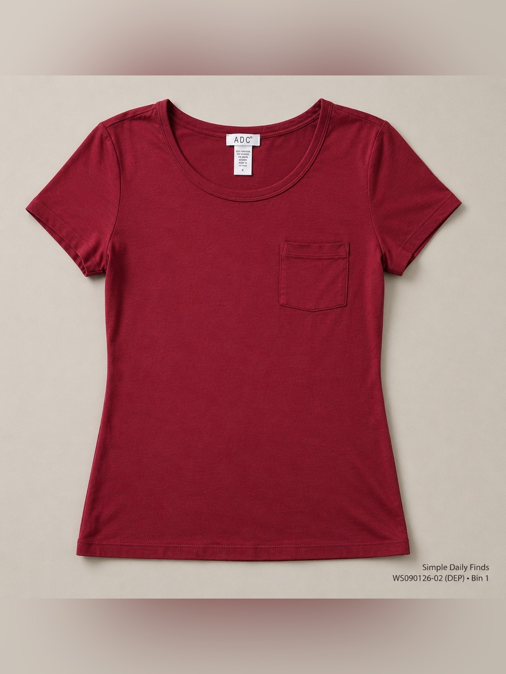 ADC Burgundy Rayon Stretch Pocket Tee Women’s Small